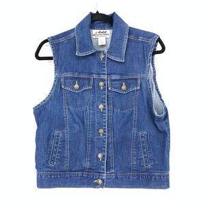 Back In The Saddle Denim Vest Womens Size Small Medium Wash Blue Button Front